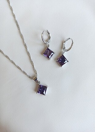 Mor kristal taşlı set