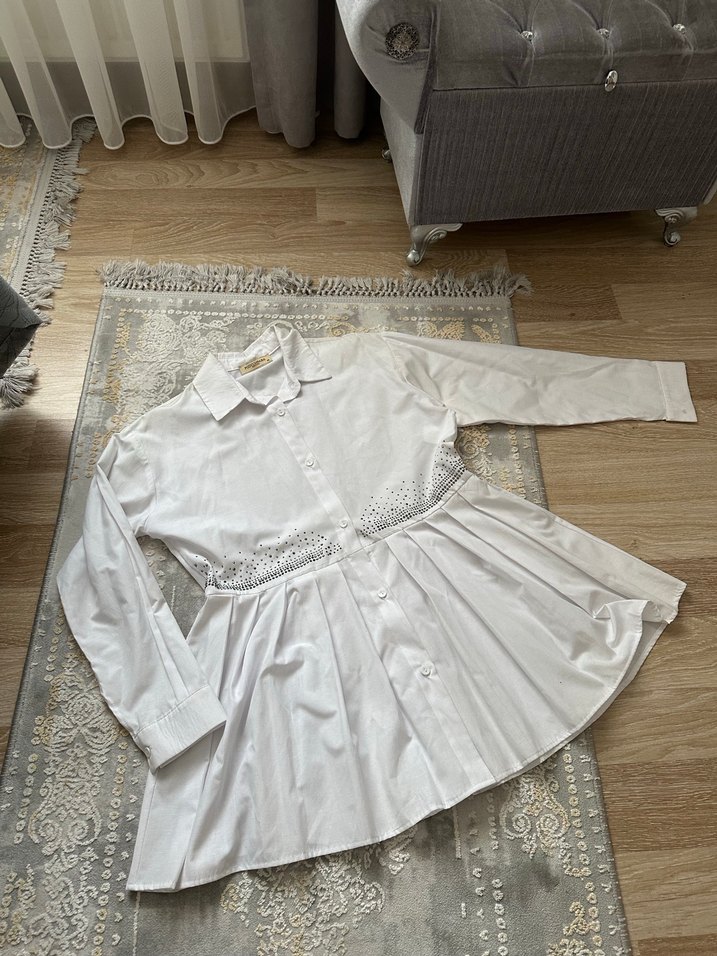 Bohem Beyaz Keten Gömlek, Uzun Kollu, Nakışlı - Görsel 4