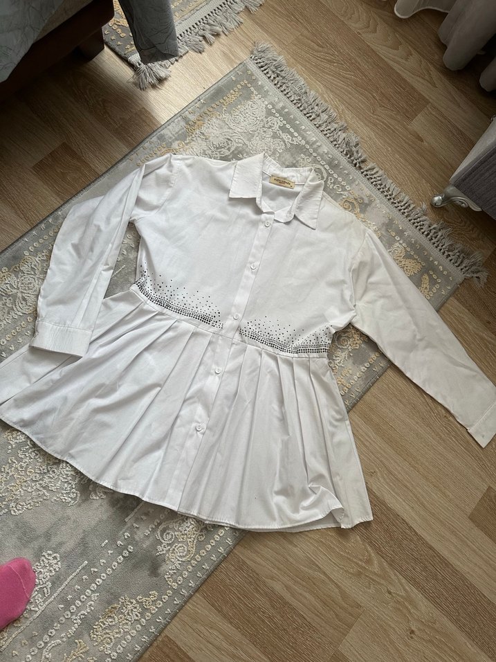 Bohem Beyaz Keten Gömlek, Uzun Kollu, Nakışlı - Görsel 2