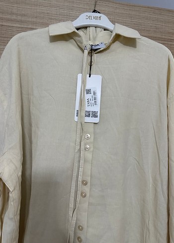 Bej Düğmeli Keten Kadın Gömlek - Görsel 2