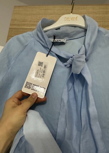 Mavi Keten Uzun Kollu Mini Gömlek - Görsel 3