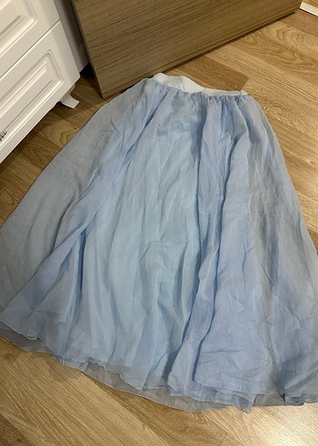 Mavi Keten Uzun Kollu Mini Gömlek - Görsel 2