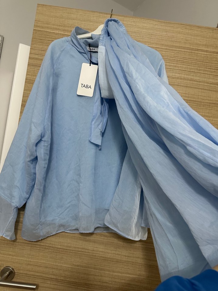 Mavi Keten Uzun Kollu Mini Gömlek - Görsel 4