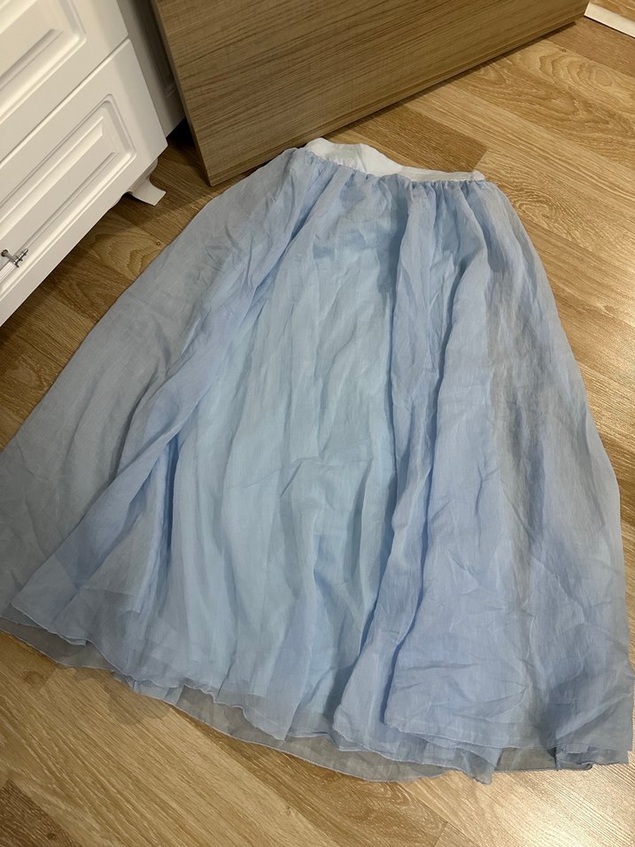 Mavi Keten Uzun Kollu Mini Gömlek - Görsel 2