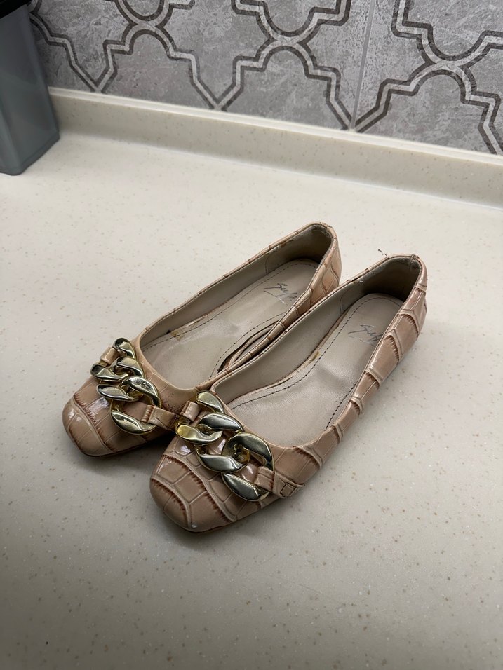 Bej Yılan Desenli Tokalı Kadın Babet - Görsel 2