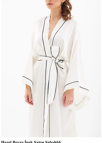 Beyaz saten sabahlık - Görsel 2