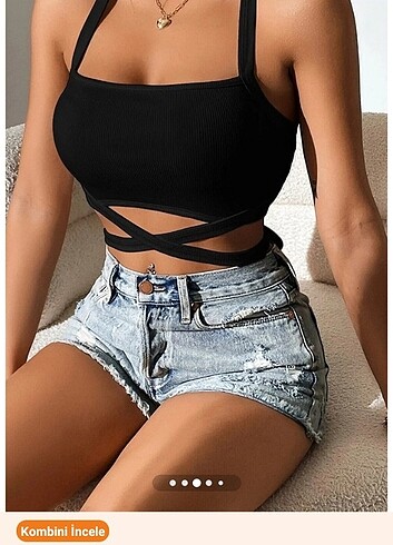 xl Beden siyah Renk Askılı siyah şık crop bağlamalı