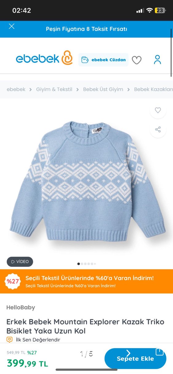 Erkek Çocuk Mavi Desenli Triko Kazak - Görsel 3