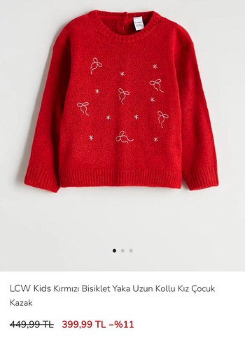 Kırmızı Nakışlı Kız Çocuk Triko Kazak - Görsel 3