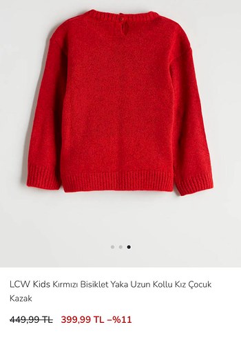 Kırmızı Nakışlı Kız Çocuk Triko Kazak - Görsel 5