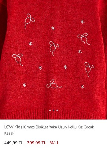 Kırmızı Nakışlı Kız Çocuk Triko Kazak - Görsel 4