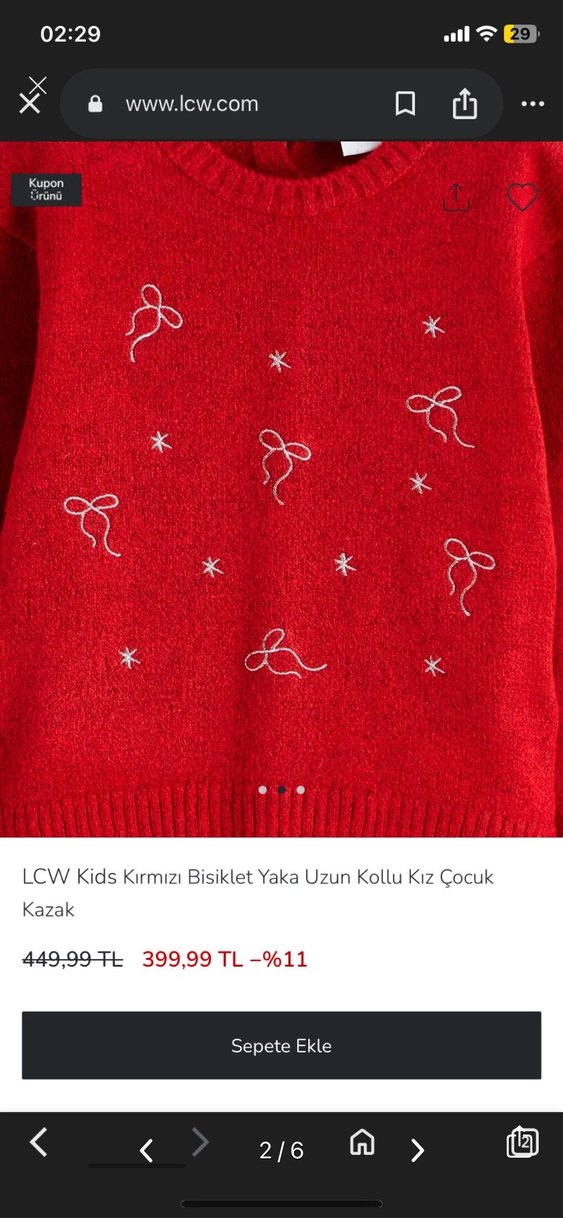 Kırmızı Nakışlı Kız Çocuk Triko Kazak - Görsel 4