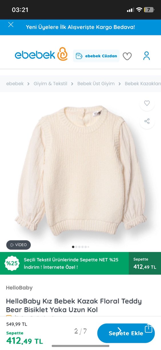 Kız Çocuk Beyaz Örgü Kazak - Görsel 5