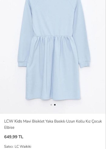 Mavi Uzun Kollu Kız Çocuk Elbise - Görsel 4