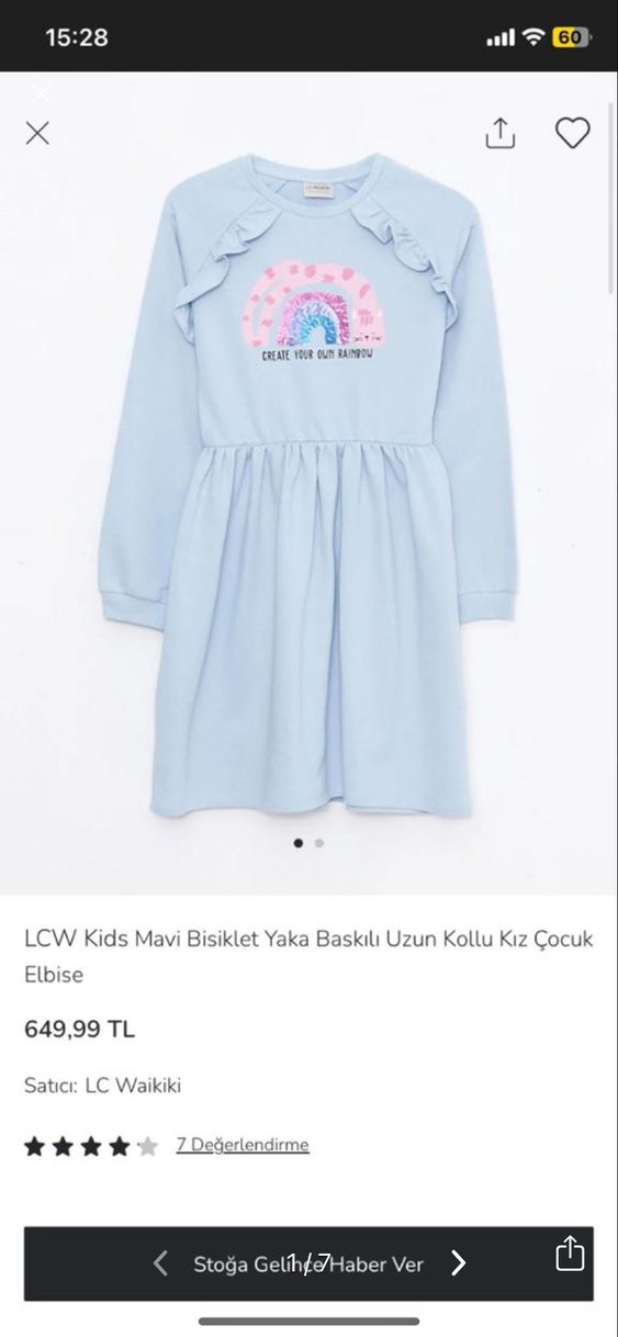 Mavi Uzun Kollu Kız Çocuk Elbise - Görsel 5