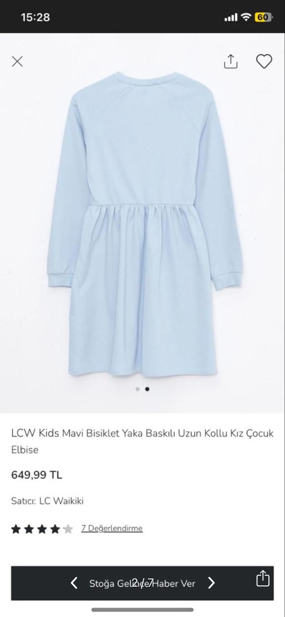 Mavi Uzun Kollu Kız Çocuk Elbise - Görsel 4