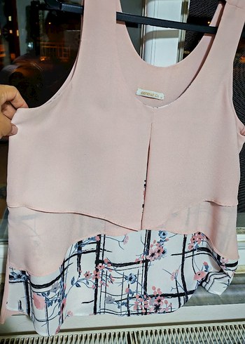 Zara Pembe Desenli Hamile Bluzu, V Yaka, Kolsuz