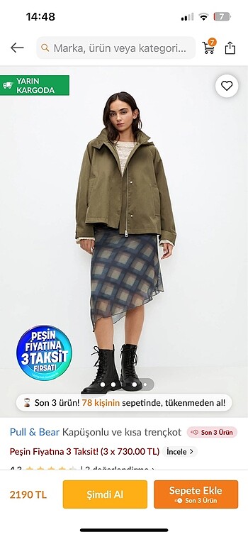xs Beden Pull and Bear kapüşonlu ve kısa trençkot