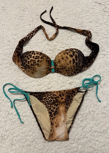 Kahverengi Leopar Desenli Kadın Bikini