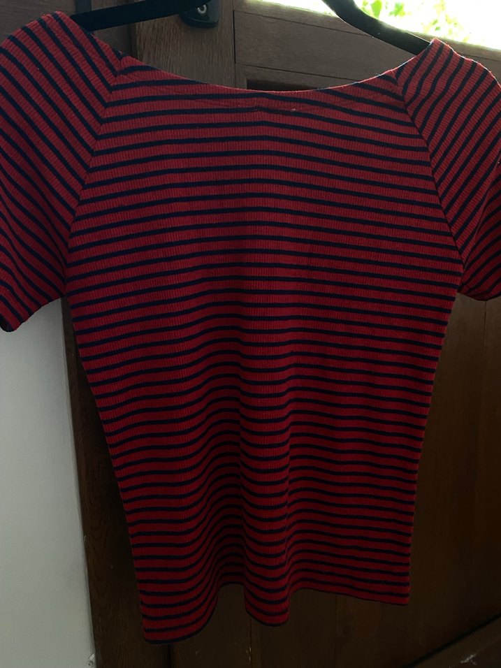 Kırmızı Çizgili Hamile Bluzu, Kısa Kollu, Tekstil - Görsel 3