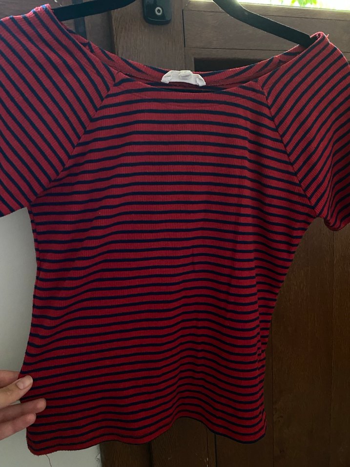 Kırmızı Çizgili Hamile Bluzu, Kısa Kollu, Tekstil - Görsel 2