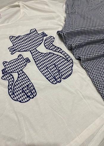 xxl Beden beyaz Renk Uzun Kollu Kedili Kadın Pijama Takımı
