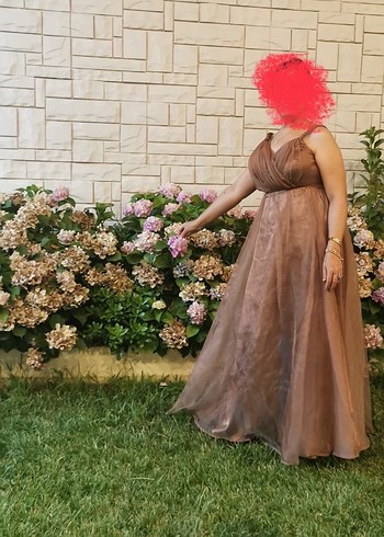 Bakır renkliUzun Drapeli Bohem Straplez Abiye Elbise 42 - Görsel 7