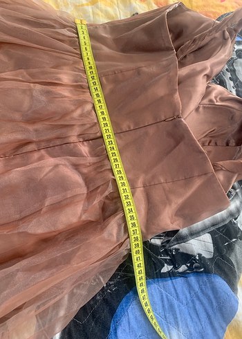 Bakır renkliUzun Drapeli Bohem Straplez Abiye Elbise 42 - Görsel 4