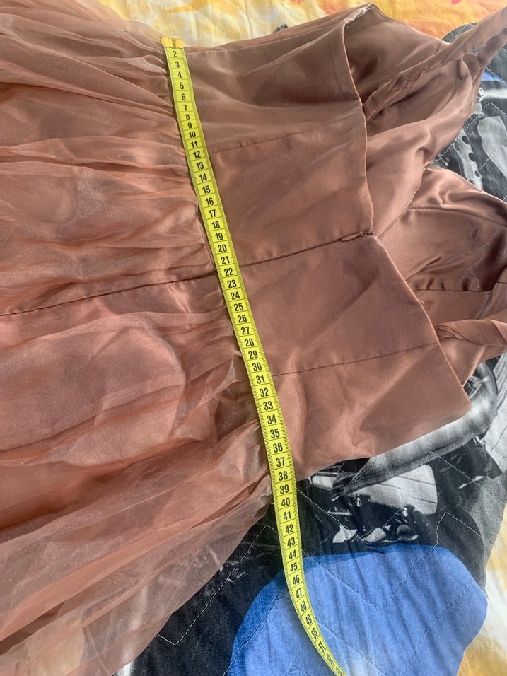 Bakır renkliUzun Drapeli Bohem Straplez Abiye Elbise 42 - Görsel 4