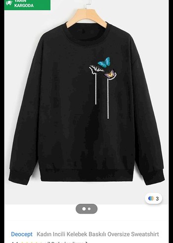 Kadın İncili Kelebek Baskılı Oversize Sweatshirt