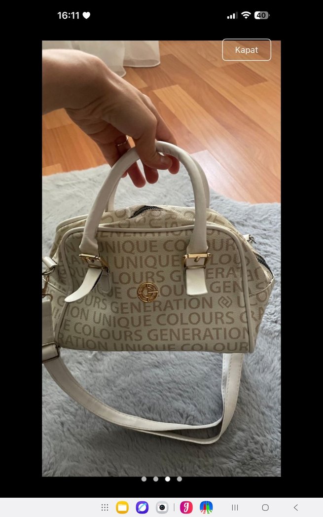 Beyaz Baskılı Deri Kadın Çanta - Görsel 3