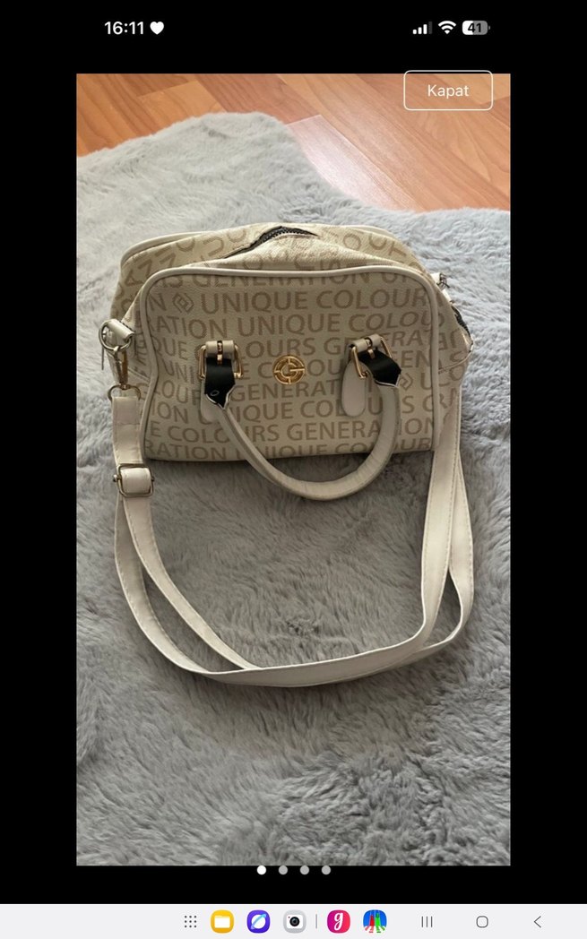 Beyaz Baskılı Deri Kadın Çanta - Görsel 2