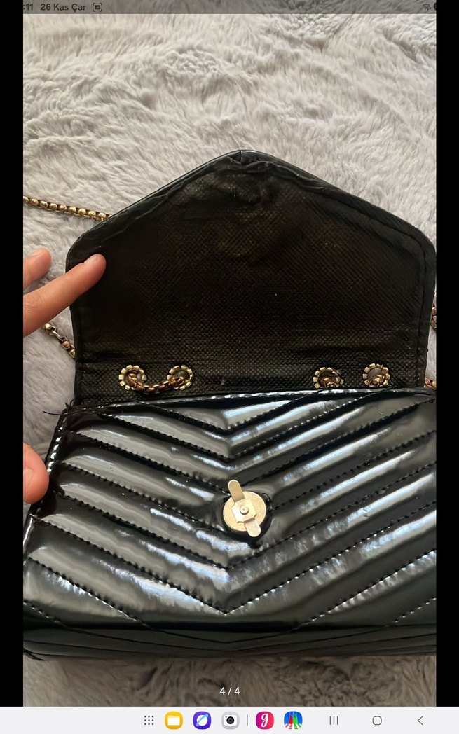 Zincir Detaylı Siyah Deri Kadın Çanta - Görsel 4