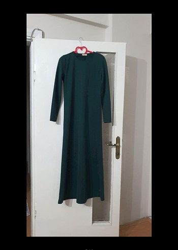 Uzun Kollu Koyu Yeşil Drapeli Elbise - Görsel 2