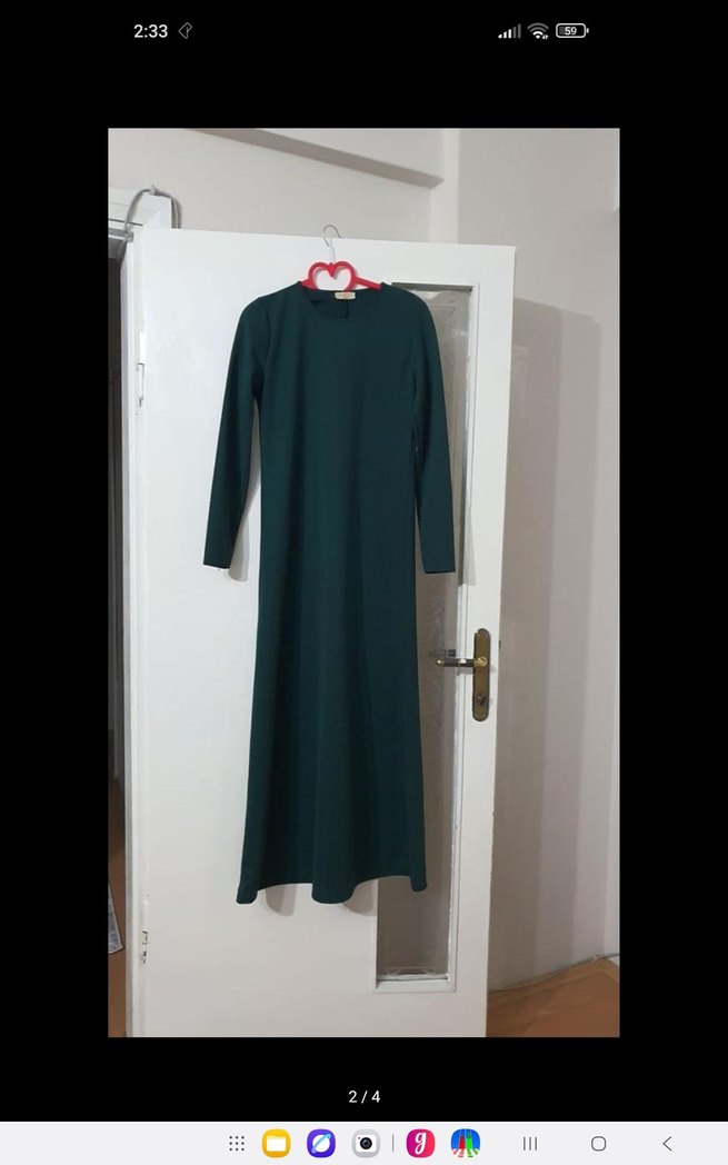 Uzun Kollu Koyu Yeşil Drapeli Elbise - Görsel 2