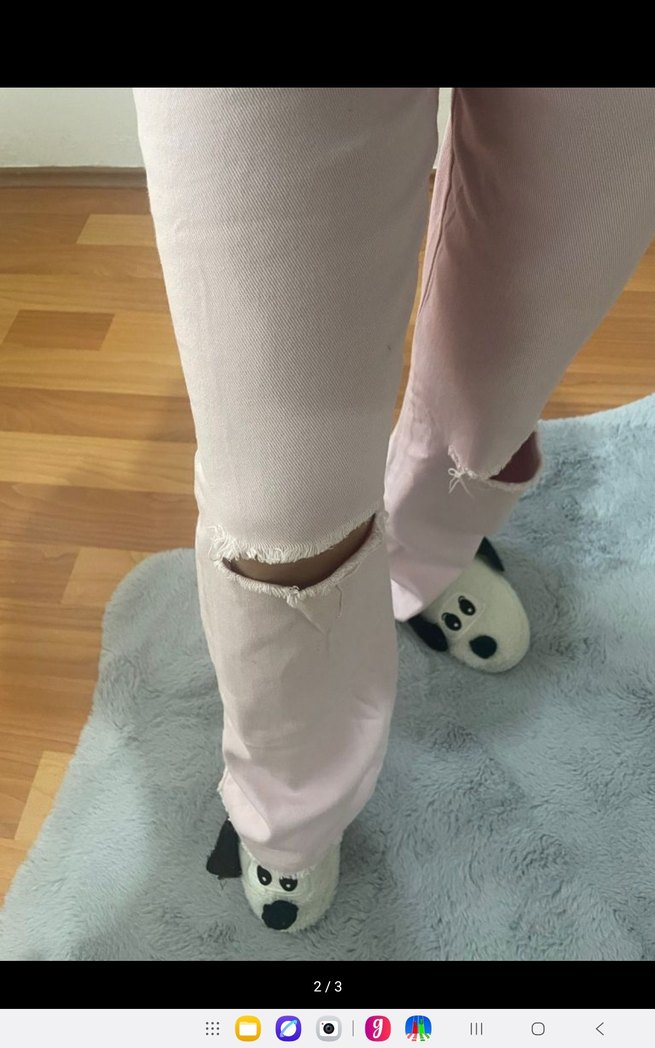 Pembe Midi Bol Kesim Kadın Kot Pantolon - Görsel 2