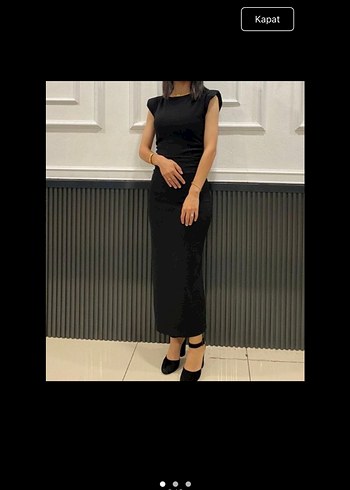 Siyah Yüksek Yakalı Uzun Kadın Elbise - Görsel 2