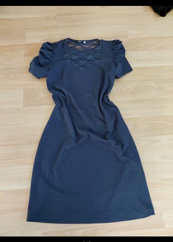 Lacivert Dantel Detaylı Midi Elbise - Görsel 2