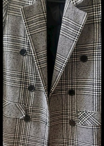 Gri Ekose Düğmeli Kadın Blazer Ceket - Görsel 2