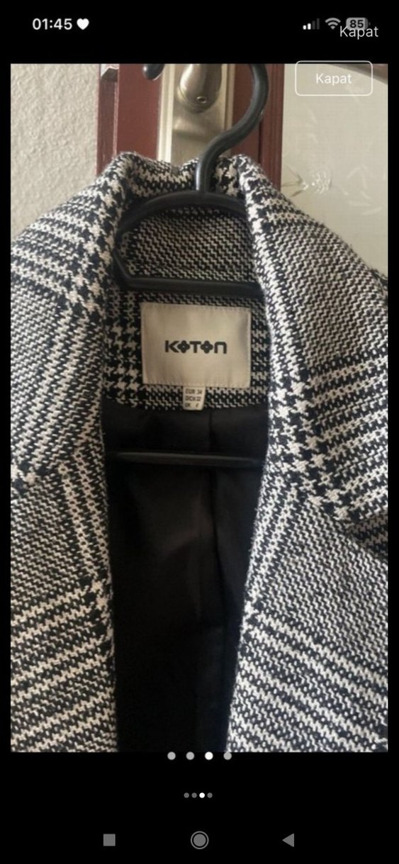 Gri Ekose Düğmeli Kadın Blazer Ceket - Görsel 3