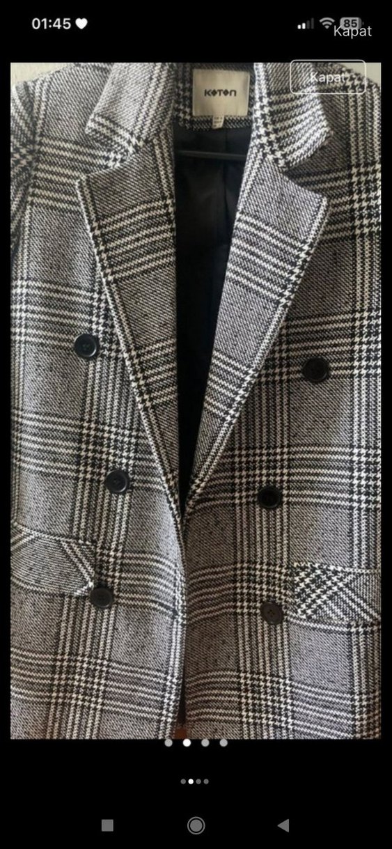 Gri Ekose Düğmeli Kadın Blazer Ceket - Görsel 2