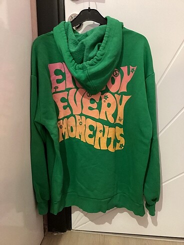 Defacto Yeşil indie uzun kapüşonlu polarlı şardonlu sweatshirt hoodie