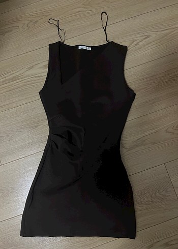 Zara Kahverengi Büzgülü Mini Elbise - Görsel 2