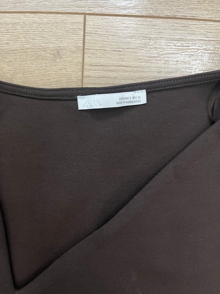 Zara Kahverengi Büzgülü Mini Elbise - Görsel 5