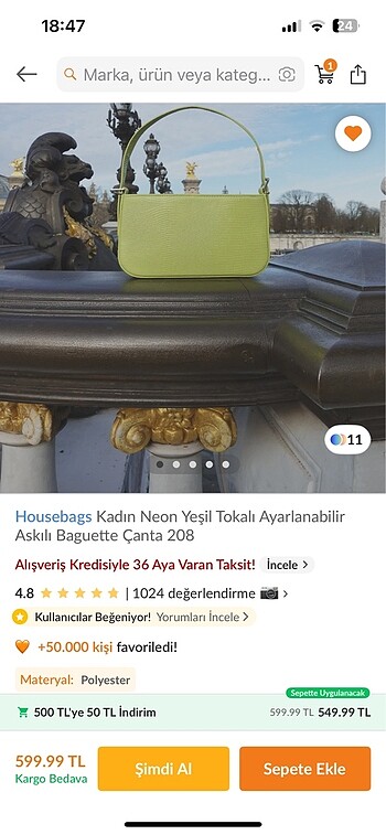 Housebags neon yeşil ayarlanabilir çanta - Görsel 2