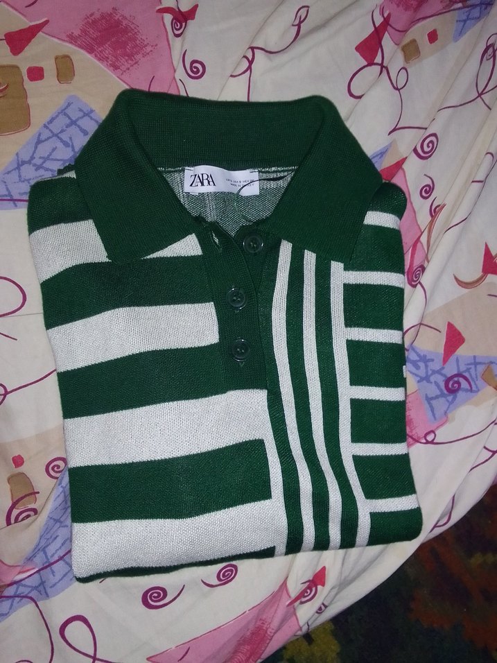 Yeşil Beyaz Çizgili Triko Kadın Kazak - Görsel 5