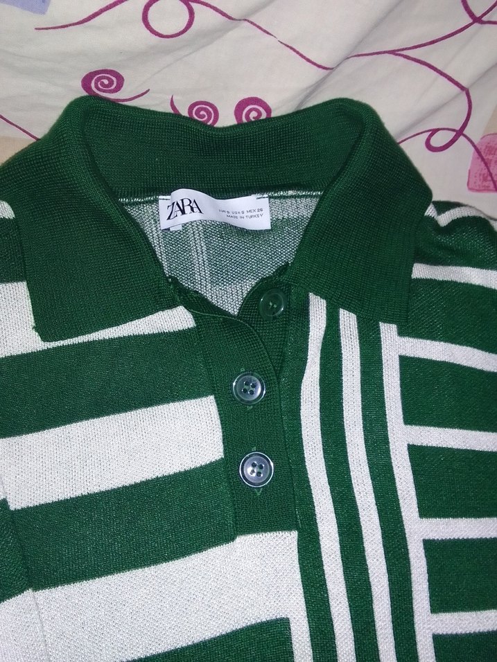 Yeşil Beyaz Çizgili Triko Kadın Kazak - Görsel 2