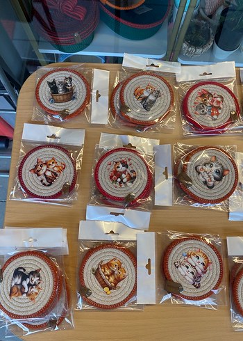 10 adet El Yapımı Kedi Temalı Hasır Bardak Altlıkları - Görsel 4