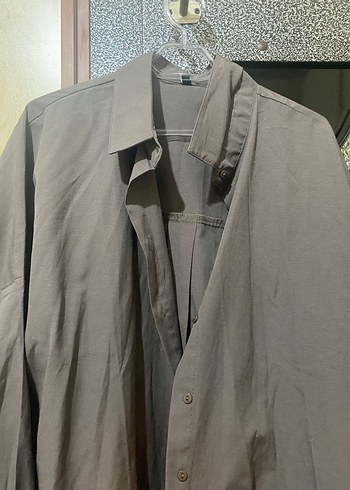 40 Beden gri Renk Antrasit Oversize Pamuklu Kadın Gömlek