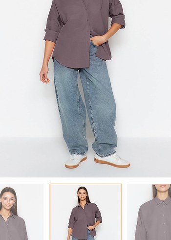 Trendyol & Milla Antrasit Oversize Pamuklu Kadın Gömlek